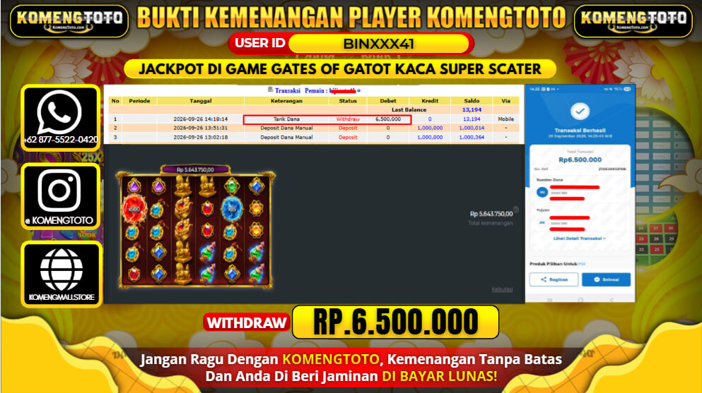 LAGI & LAGI!! KEMENANGAN BESAR DI SLOT GATES OF GATOT KACA SUPER SCATER Rp. 6.500.000 KOMENGTOTO BAYAR LUNAS SECEPAT KILAT !! KOMENGTOTO BAYAR SECEPAT KILAT !!