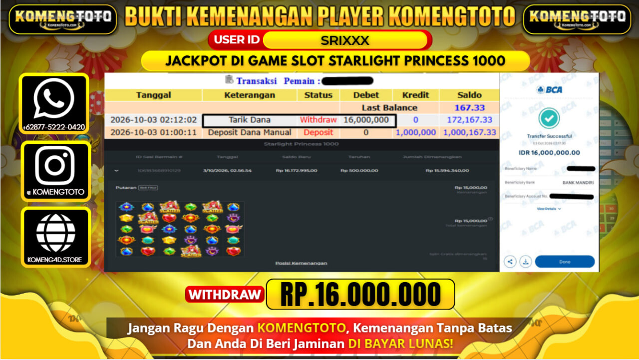 LAGI & LAGI!! KEMENANGAN BESAR DI GAME SLOTSTARLIGHT PRINCESS 1000  Rp.16.000.000 KOMENGTOTO BAYAR LUNAS SECEPAT KILAT !! KOMENGTOTO BAYAR SECEPAT KILAT !!