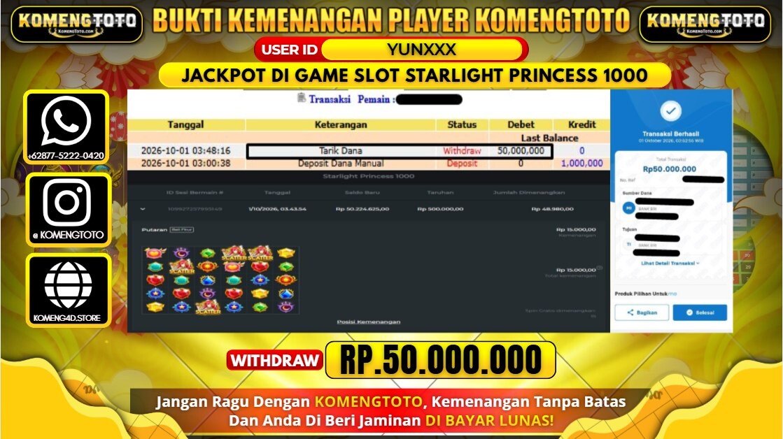 LAGI & LAGI!! KEMENANGAN BESAR DI GAME SLOT STARLIGHT PRINCESS 1000 Rp.50.000.000 KOMENGTOTO BAYAR LUNAS SECEPAT KILAT !! KOMENGTOTO BAYAR SECEPAT KILAT !!