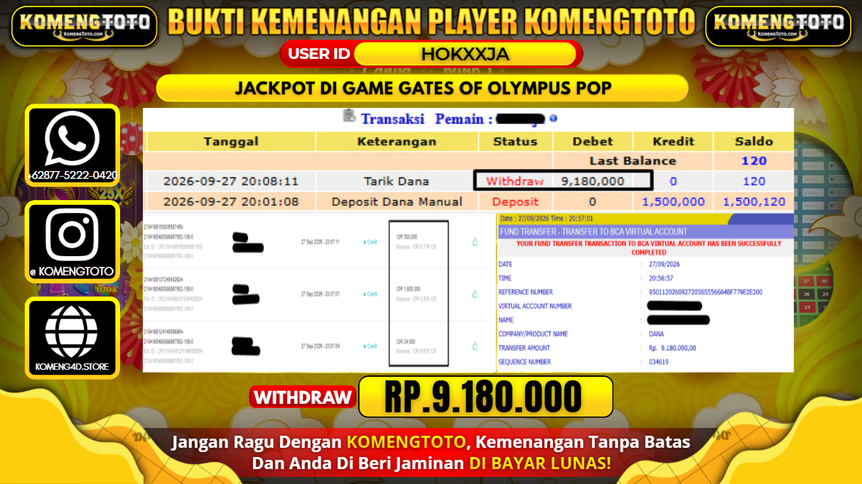 LAGI & LAGI!! KEMENANGAN BESAR DI SLOT GATES OF OLYMPUS POP Rp. 9.180.000 KOMENGTOTO BAYAR LUNAS SECEPAT KILAT !! KOMENGTOTO BAYAR SECEPAT KILAT !!