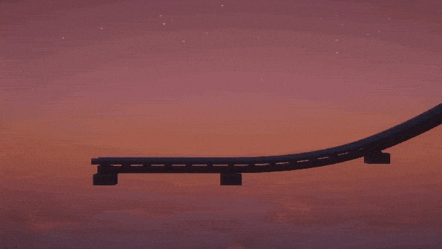 A cart depends rapidly then slows down on a track brake