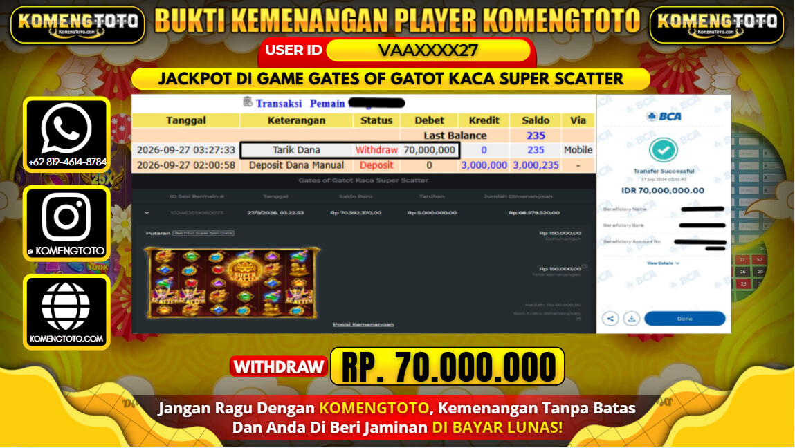 LAGI & LAGI!! KEMENANGAN BESAR DI SLOT GATES OF GATOT KACA SUPER SCATTER  Rp. 70.000.000 KOMENGTOTO BAYAR LUNAS SECEPAT KILAT !! KOMENGTOTO BAYAR SECEPAT KILAT !!