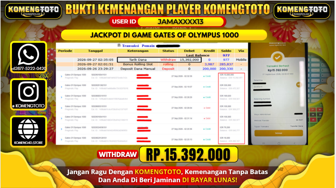 LAGI & LAGI!! KEMENANGAN BESAR DI SLOT GATES OF OLYMPUS 1000 Rp. 15.392.000 KOMENGTOTO BAYAR LUNAS SECEPAT KILAT !! KOMENGTOTO BAYAR SECEPAT KILAT !!