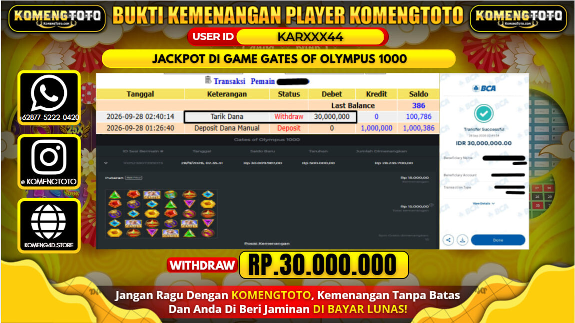 LAGI & LAGI!! KEMENANGAN BESAR DI SLOT GATES OF OLYMPUS 1000 Rp. 30.000.000 KOMENGTOTO BAYAR LUNAS SECEPAT KILAT !! KOMENGTOTO BAYAR SECEPAT KILAT !!