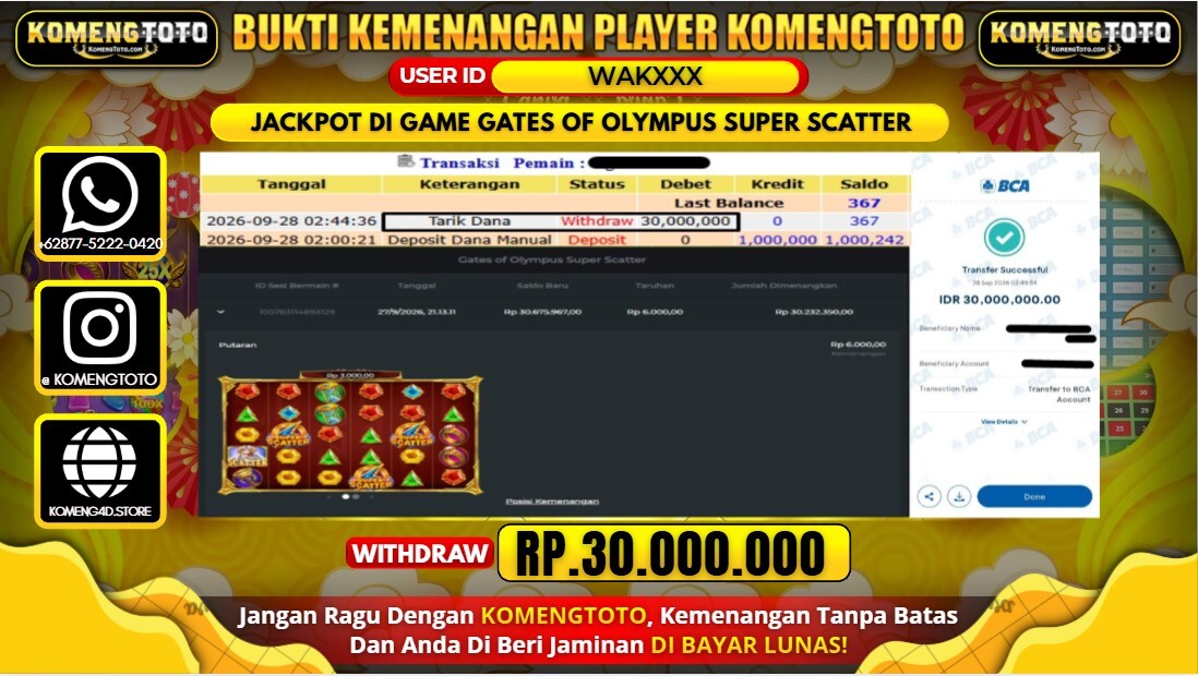 LAGI & LAGI!! KEMENANGAN BESAR DI SLOT GATES OF OLYMPUS SUPER SCATTER Rp. 30.000.000 KOMENGTOTO BAYAR LUNAS SECEPAT KILAT !! KOMENGTOTO BAYAR SECEPAT KILAT !!
