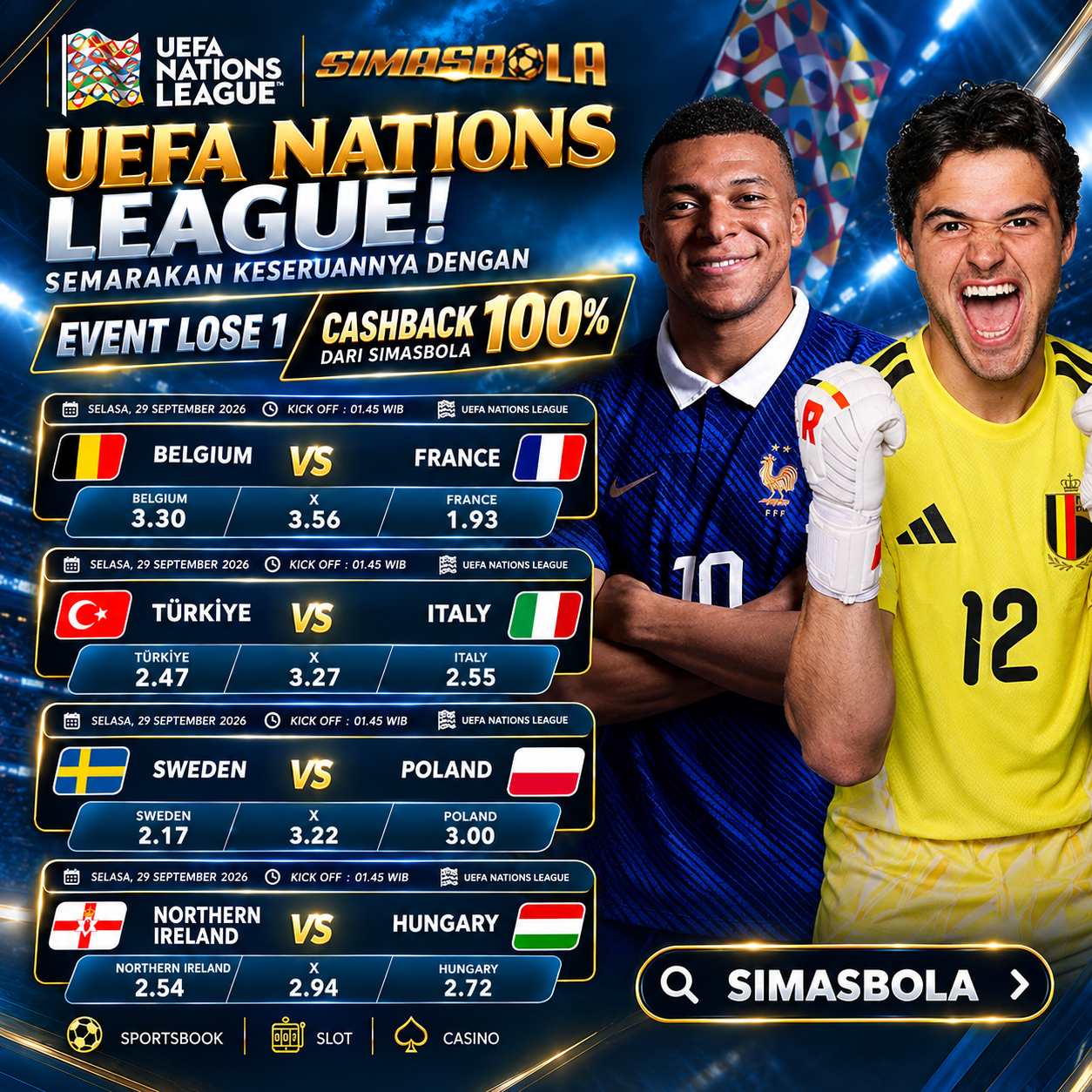 Simasbola Banner Mix Parlay Event Kalah 1 Cashback 100%