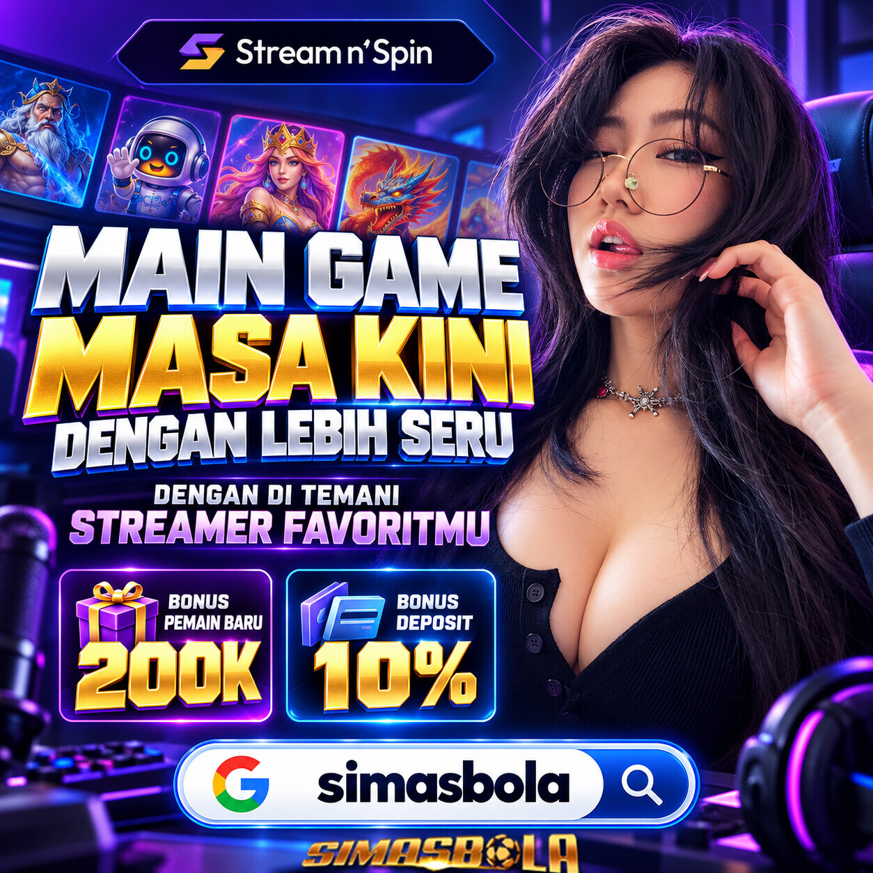 SIMASBOLA Stream N Spin Slot Banner
