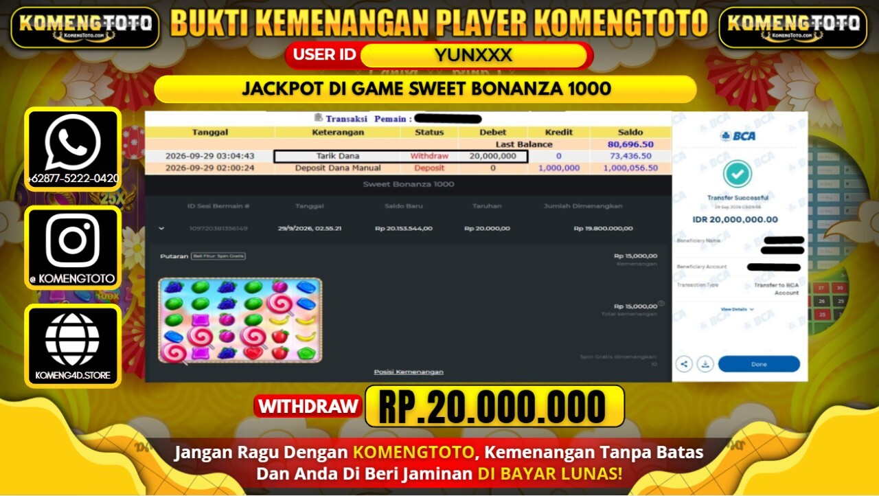 LAGI & LAGI!! KEMENANGAN BESAR DI SLOT SWEET BONANZA 1000 Rp. 20.000.000 KOMENGTOTO BAYAR LUNAS SECEPAT KILAT !! KOMENGTOTO BAYAR SECEPAT KILAT !!
