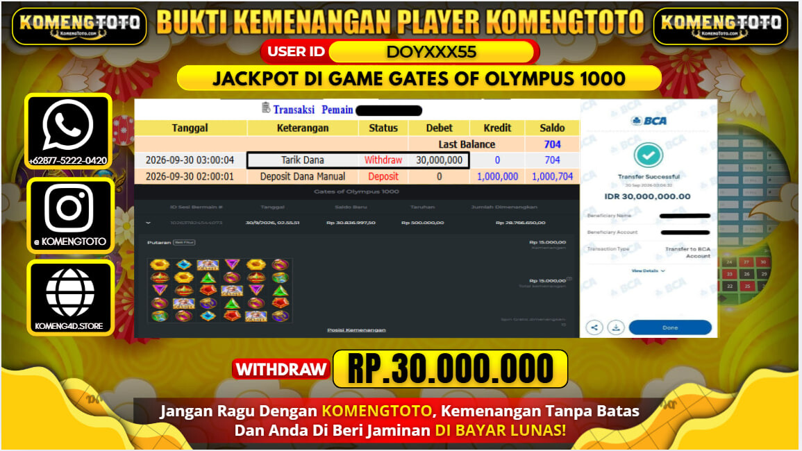 LAGI & LAGI!! KEMENANGAN BESAR DI SLOT GATES OF OLYMPUS 1000 Rp. 30.000.000 KOMENGTOTO BAYAR LUNAS SECEPAT KILAT !! KOMENGTOTO BAYAR SECEPAT KILAT !!