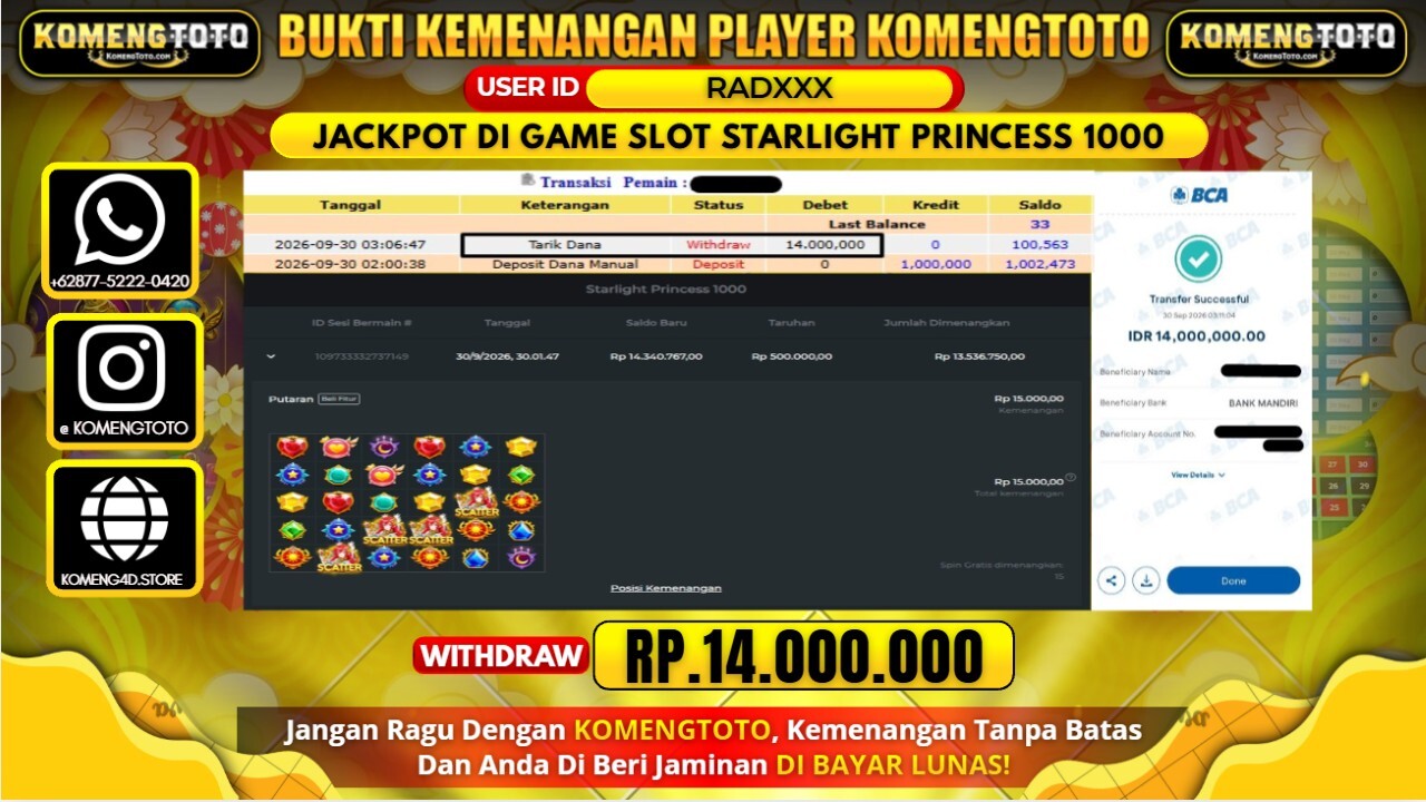 LAGI & LAGI!! KEMENANGAN BESAR DI SLOT STARLIGHT PRINCESS 1000  Rp. 14.000.000 KOMENGTOTO BAYAR LUNAS SECEPAT KILAT !! KOMENGTOTO BAYAR SECEPAT KILAT !!