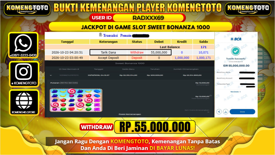 LAGI & LAGI!! KEMENANGAN BESAR DI SLOTSWEET BONANZA 1000 Rp.55.000.000 KOMENGTOTO BAYAR LUNAS SECEPAT KILAT !! KOMENGTOTO BAYAR SECEPAT KILAT !!