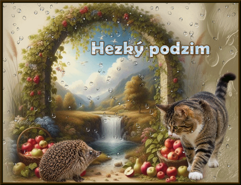 Hezký podzim kočka s ježkem