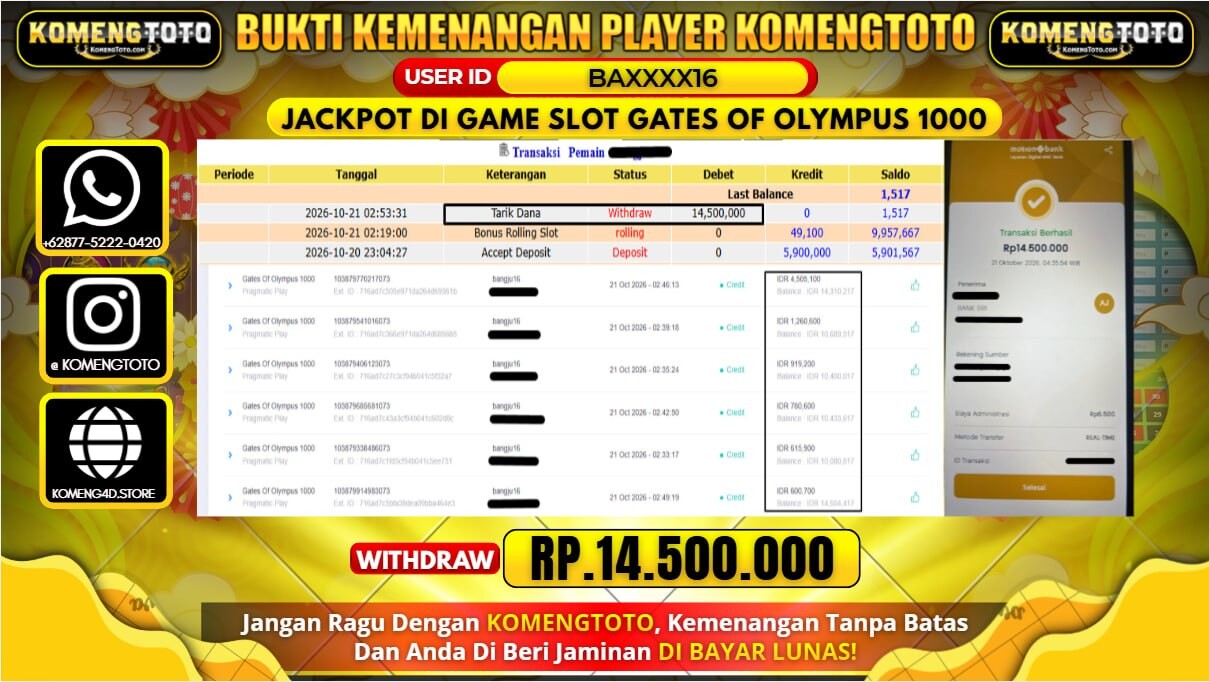 LAGI & LAGI!! KEMENANGAN BESAR DI GAME GATES OF OLYMPUS SUPER SCETER  Rp.14.500.000 KOMENGTOTO BAYAR LUNAS SECEPAT KILAT !! KOMENGTOTO BAYAR SECEPAT KILAT !!