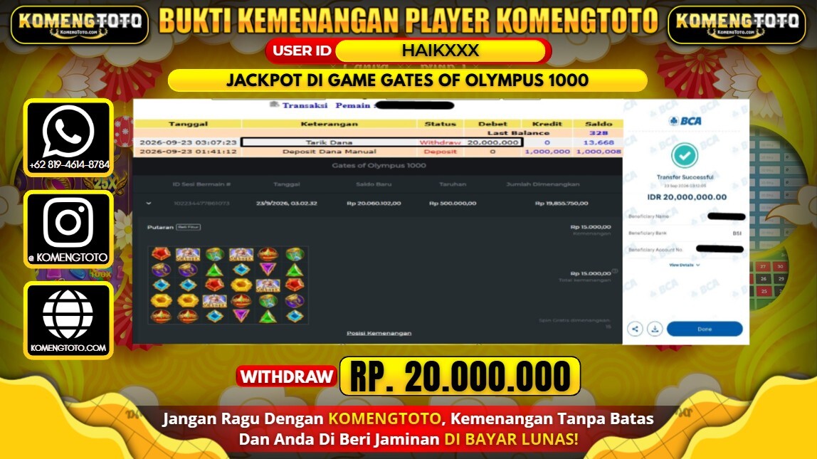 LAGI & LAGI!! KEMENANGAN BESAR DI SLOT GATES OF OLYMPUS 1000  Rp. 20.000.000 KOMENGTOTO BAYAR LUNAS SECEPAT KILAT !! KOMENGTOTO BAYAR SECEPAT KILAT !!