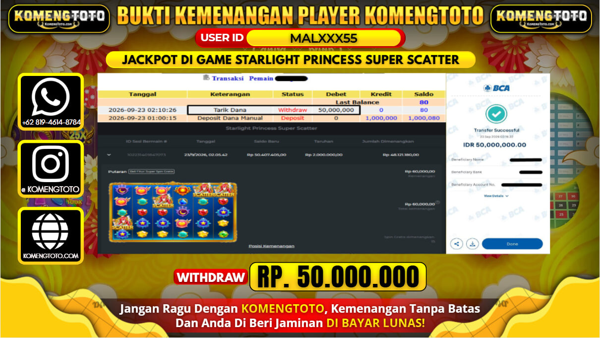 LAGI & LAGI!! KEMENANGAN BESAR DI SLOT  STARLIGHT PRINCESS SUPER SCATTER  Rp. 50.000.000 KOMENGTOTO BAYAR LUNAS SECEPAT KILAT !! KOMENGTOTO BAYAR SECEPAT KILAT !!