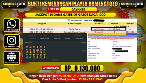 LAGI & LAGI!! KEMENANGAN BESAR DI SLOT GATES OF GATOT KACA 1000  Rp. 9.130.000 KOMENGTOTO BAYAR LUNAS SECEPAT KILAT !! KOMENGTOTO BAYAR SECEPAT KILAT !!