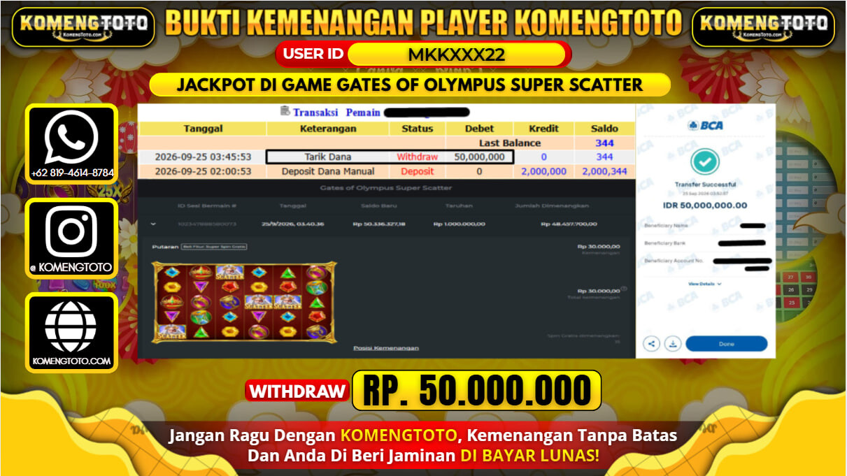 LAGI & LAGI!! KEMENANGAN BESAR DI SLOT  GATES OF OLYMPUS SUPER SCATTER Rp. 50.000.000 KOMENGTOTO BAYAR LUNAS SECEPAT KILAT !! KOMENGTOTO BAYAR SECEPAT KILAT !!