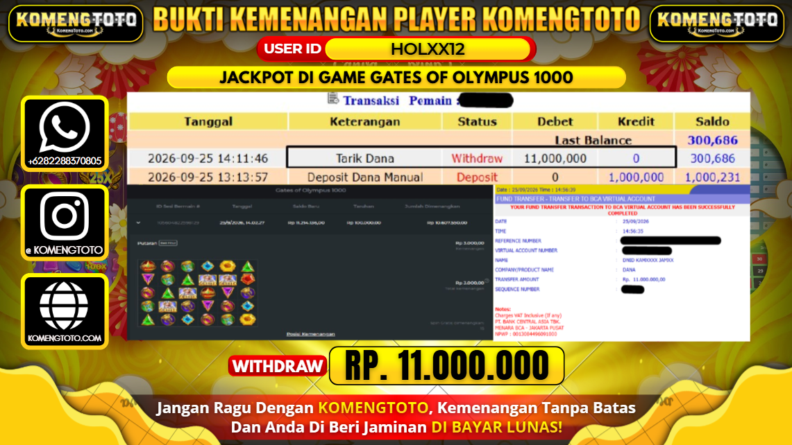 LAGI & LAGI!! KEMENANGAN BESAR DI SLOT  GATES OF OLYMPUS 1000  Rp. 11.000.000 KOMENGTOTO BAYAR LUNAS SECEPAT KILAT !! KOMENGTOTO BAYAR SECEPAT KILAT !!