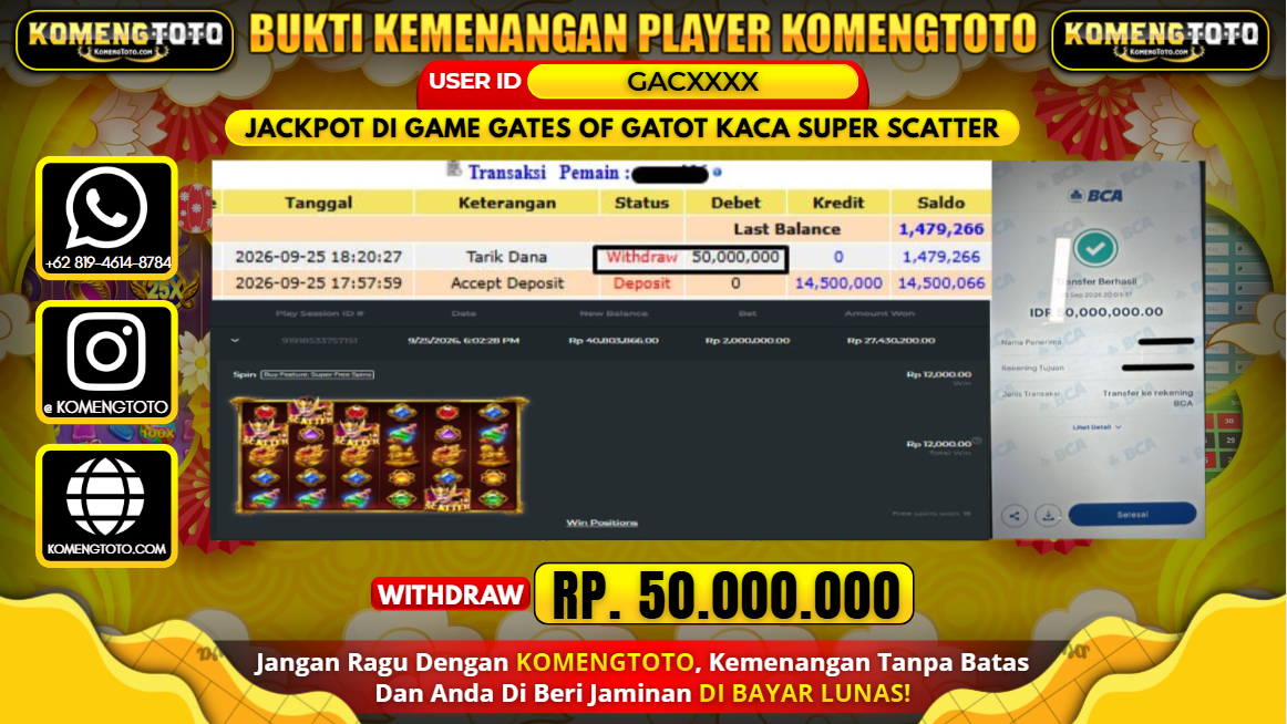 LAGI & LAGI!! KEMENANGAN BESAR DI SLOT  GATES OF GATOT KACA SUPER SCATTER  Rp. 50.000.000 KOMENGTOTO BAYAR LUNAS SECEPAT KILAT !! KOMENGTOTO BAYAR SECEPAT KILAT !!
