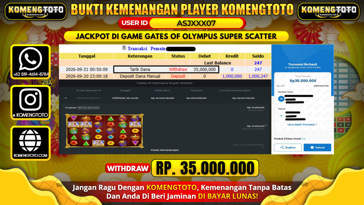 LAGI & LAGI!! KEMENANGAN BESAR DI SLOT  GATES OF OLYMPUS SUPER SCATTER Rp. 35.000.000 KOMENGTOTO BAYAR LUNAS SECEPAT KILAT !! KOMENGTOTO BAYAR SECEPAT KILAT !!