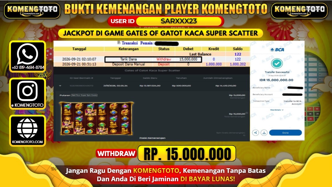 LAGI & LAGI!! KEMENANGAN BESAR DI SLOT  GATES OF GATOT KACA SUPER SCATTER Rp. 15.000.000 KOMENGTOTO BAYAR LUNAS SECEPAT KILAT !! KOMENGTOTO BAYAR SECEPAT KILAT !!