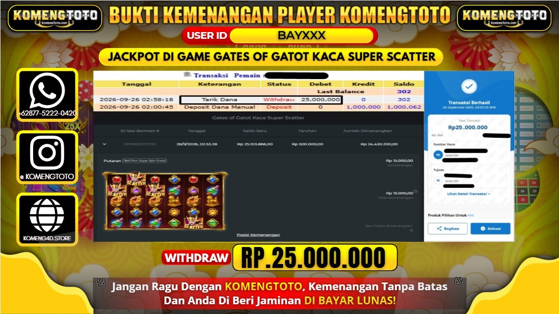LAGI & LAGI!! KEMENANGAN BESAR DI SLOT  GATES OF GATOT KACA SUPER SCATTER  Rp. 25.000.000 KOMENGTOTO BAYAR LUNAS SECEPAT KILAT !! KOMENGTOTO BAYAR SECEPAT KILAT !!