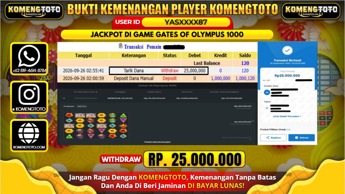 LAGI & LAGI!! KEMENANGAN BESAR DI SLOT GATES OF OLYMPUS 1000 Rp. 25.000.000 KOMENGTOTO BAYAR LUNAS SECEPAT KILAT !! KOMENGTOTO BAYAR SECEPAT KILAT !!