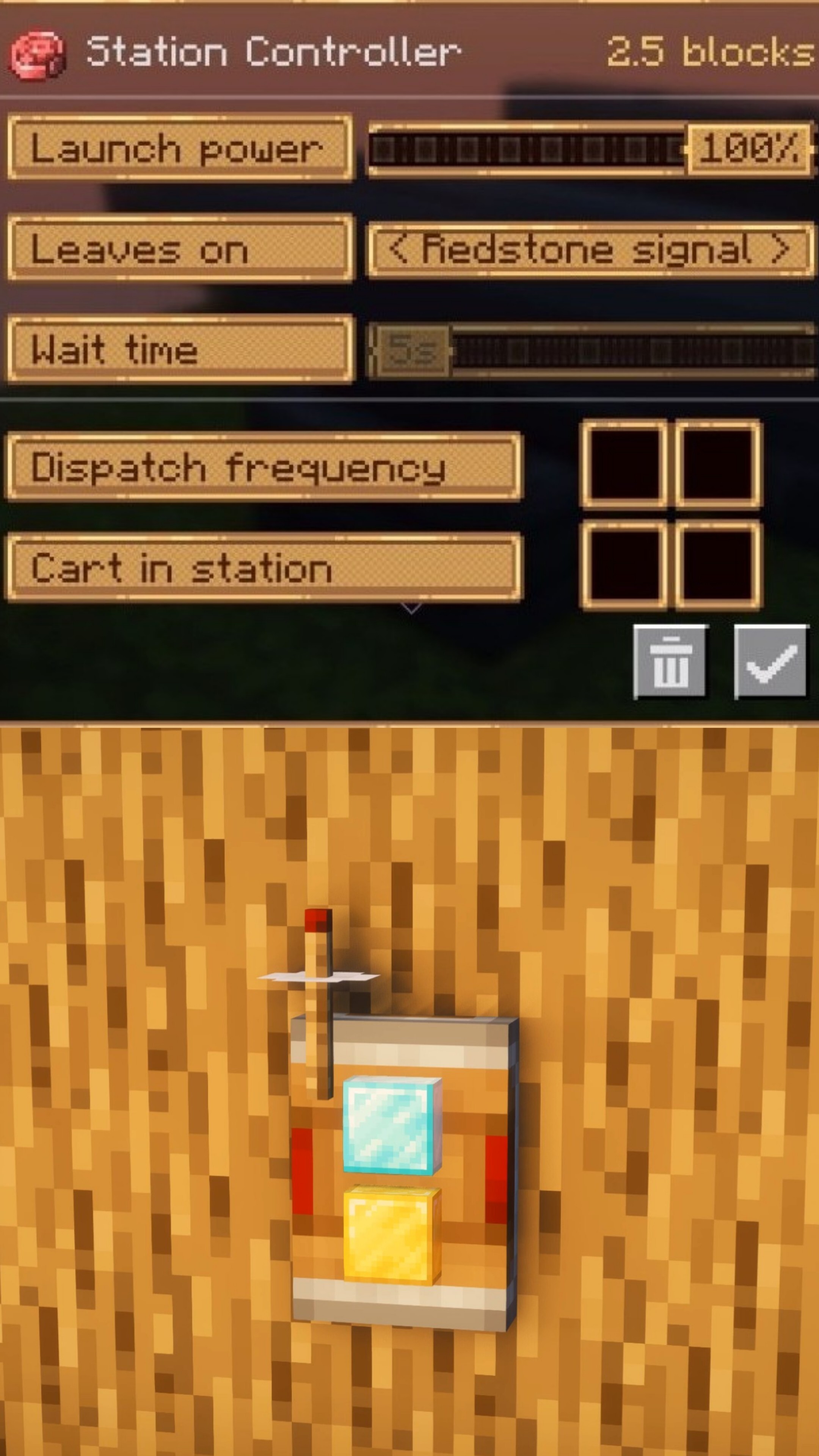 A station controller shown alongside a redstone link, showcasing the comparability with them both