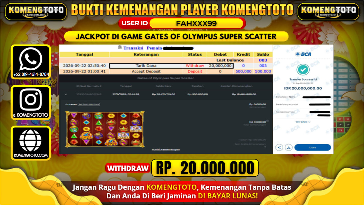LAGI & LAGI!! KEMENANGAN BESAR DI SLOT  GATES OF OLYMPUS SUPER SCATTER Rp. 20.000.000 KOMENGTOTO BAYAR LUNAS SECEPAT KILAT !! KOMENGTOTO BAYAR SECEPAT KILAT !!