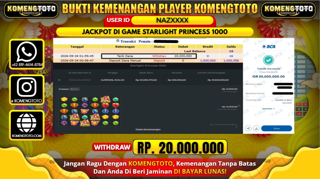 LAGI & LAGI!! KEMENANGAN BESAR DI SLOT  STARLIGHT PRINCESS 1000 Rp. 20.000.000 KOMENGTOTO BAYAR LUNAS SECEPAT KILAT !! KOMENGTOTO BAYAR SECEPAT KILAT !!