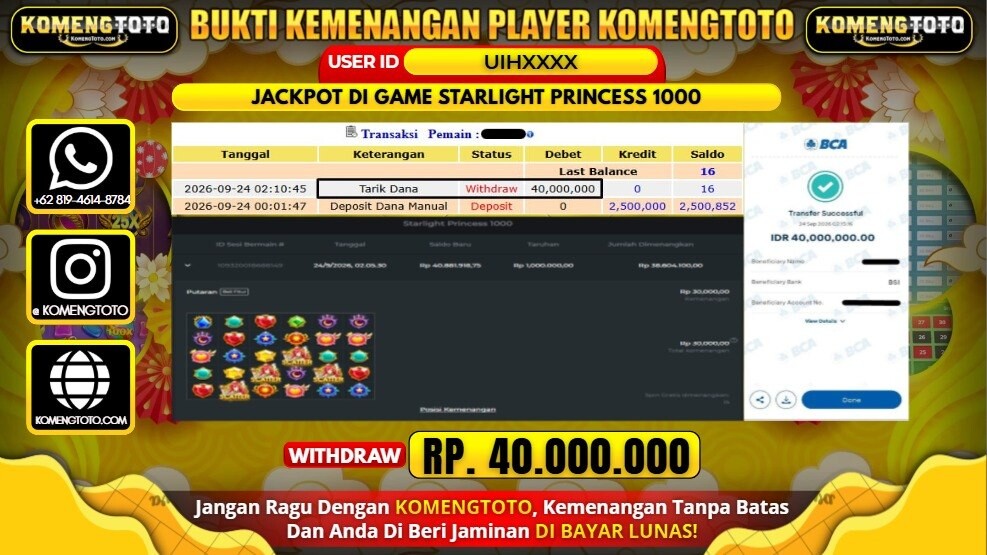 LAGI & LAGI!! KEMENANGAN BESAR DI SLOT  STARLIGHT PRINCESS 1000 Rp. 40.000.000 KOMENGTOTO BAYAR LUNAS SECEPAT KILAT !! KOMENGTOTO BAYAR SECEPAT KILAT !!